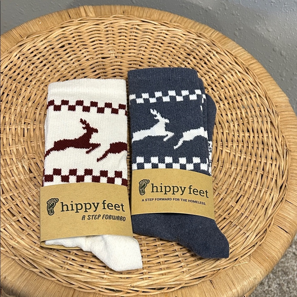 Hippy Feet Reindeer Fair Isle‎ Socks 2 Pack Navy White